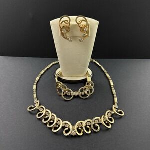 Vintage Sarah Coventry Celestial Fire Swirl Necklace Bracelet Earrings Set 16" 7
